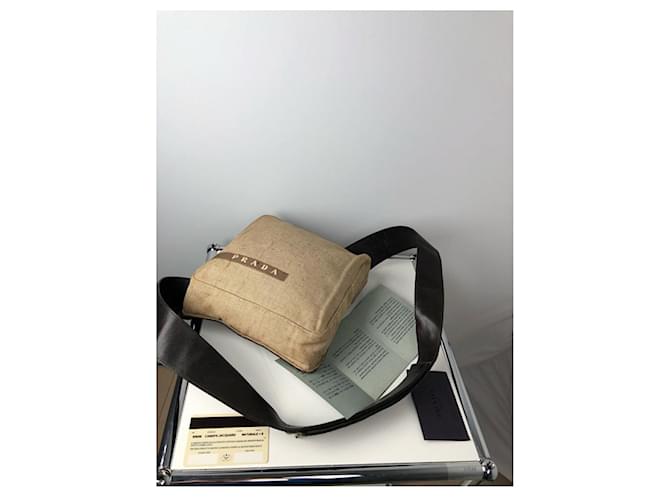 Jacquard Borsa a mano in cotone beige di Prada - vista 3