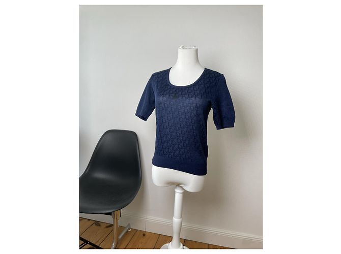 Dior Oblique Monogram Wolle Kurzarmpullover Marineblau - Ansicht 2