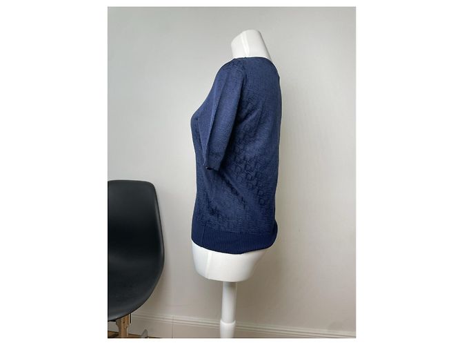 Dior Oblique Monogram Wolle Kurzarmpullover Marineblau - Ansicht 3