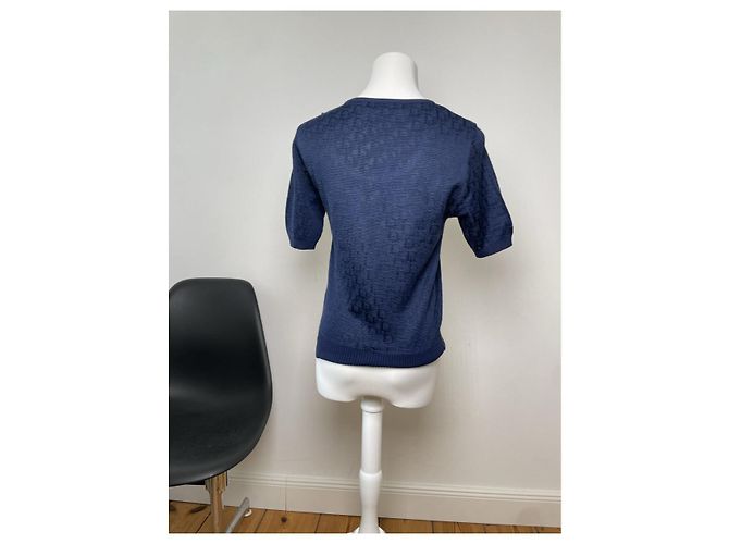 Dior Oblique Monogram Wolle Kurzarmpullover Marineblau - Ansicht 4