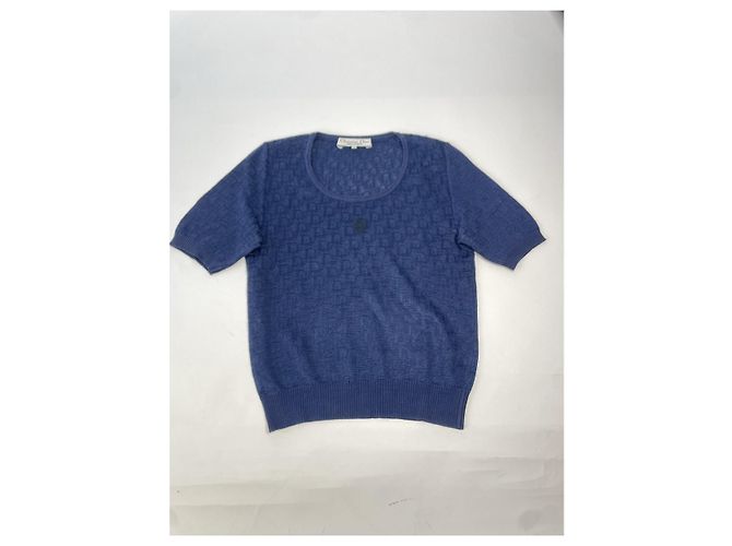 Dior Oblique Monogram Wolle Kurzarmpullover Marineblau - Ansicht 5