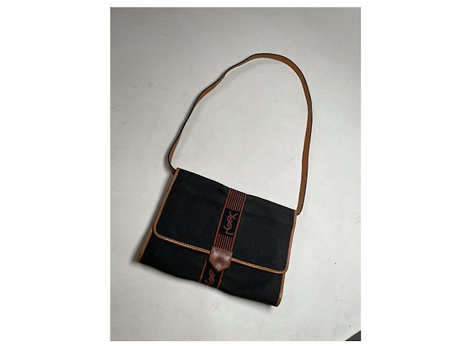 Bolso de mano de algodón negro Yves Saint Laurent - vista 2