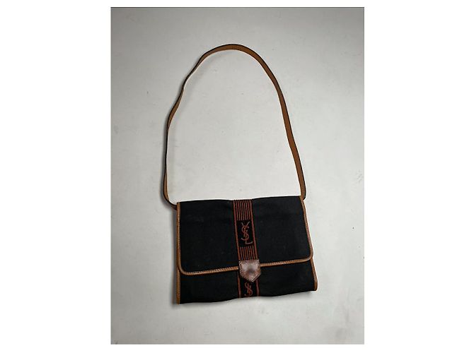 Bolso de mano de algodón negro Yves Saint Laurent - vista 3