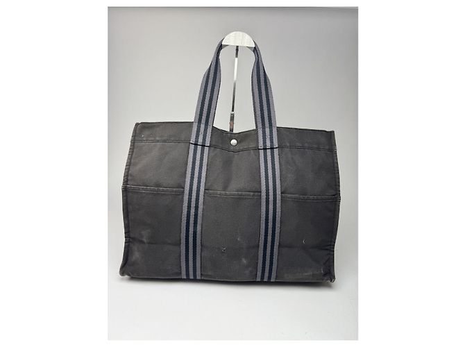 Borsa da viaggio in cotone nero Hermès - vista 5