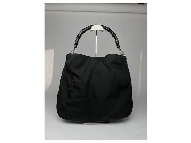 Borsa a tracolla convertibile Gucci Bamboo in poliestere nero - vista 2