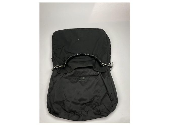 Borsa a tracolla convertibile Gucci Bamboo in poliestere nero - vista 3