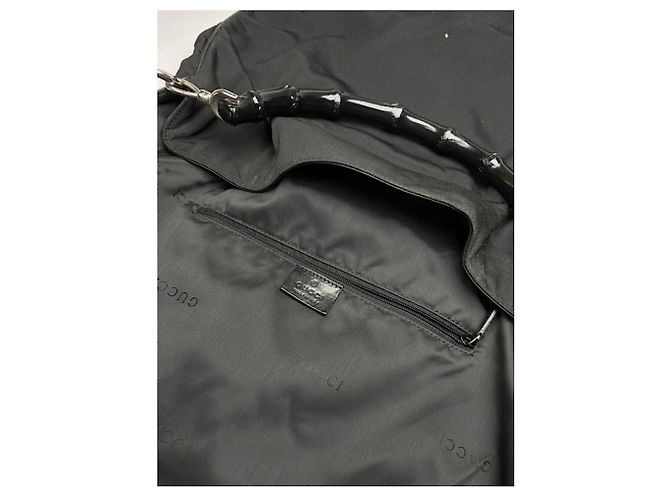 Borsa a tracolla convertibile Gucci Bamboo in poliestere nero - vista 4