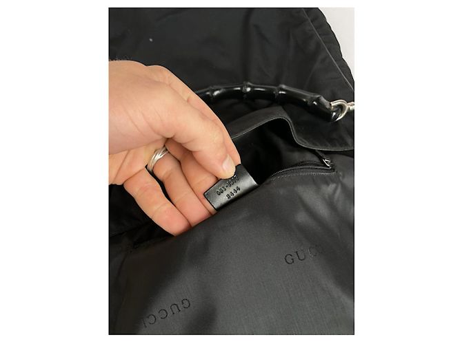 Borsa a tracolla convertibile Gucci Bamboo in poliestere nero - vista 5
