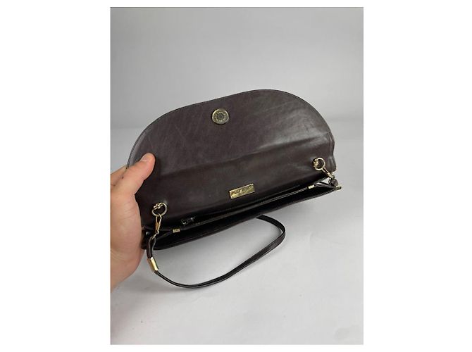 Autre Marque Bolso de mano de cuero patentado marrón no firmado Castaño - vista 3