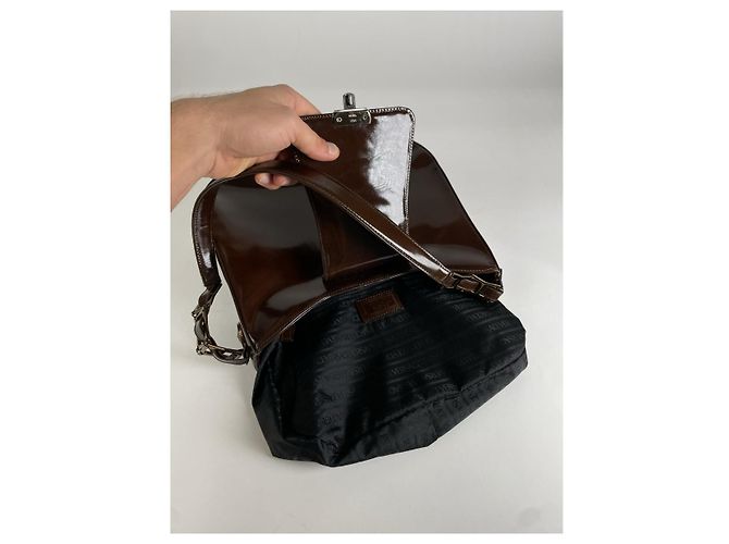 Borsa a mano in pelle verniciata marrone Versace - vista 3