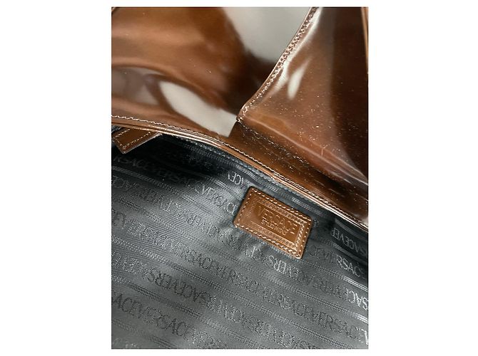 Borsa a mano in pelle verniciata marrone Versace - vista 4