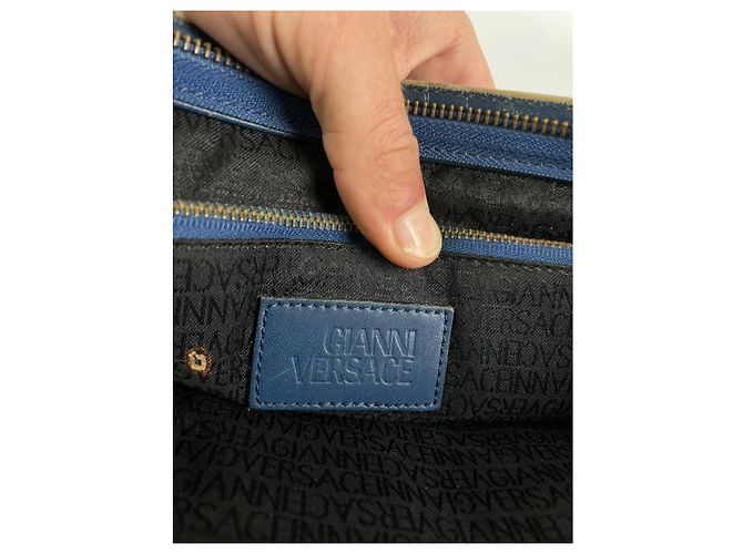 Clutch in pelle blu Gianni Versace - vista 3