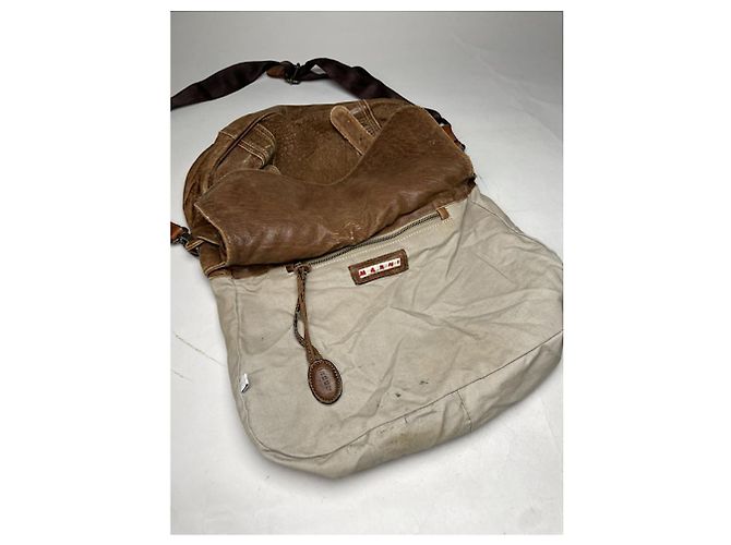Borsa in pelle marrone Marni Tuk - vista 3