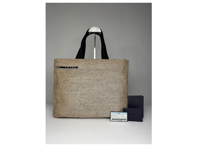 Borsa a mano in cotone beige di Prada - vista 2