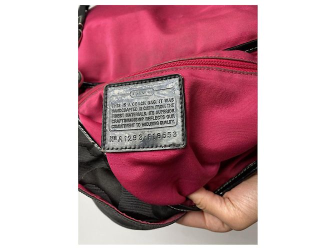 Borsa a mano in cotone marrone Sufflette Signature di Coach - vista 4