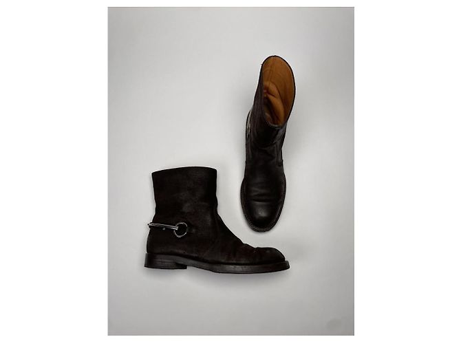 Botas de tobillo de cuero marrón Gucci Castaño - vista 2