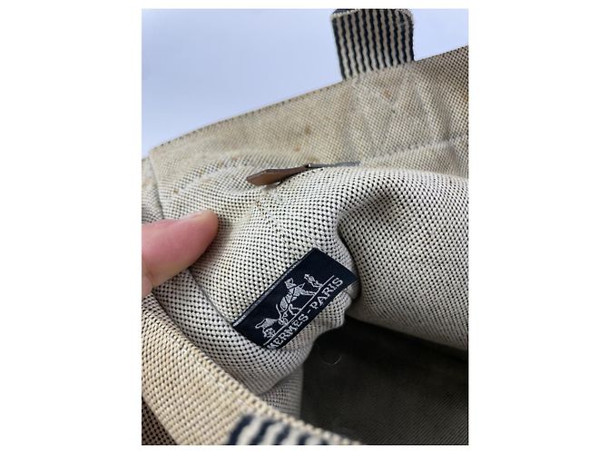 Borsa a mano in cotone beige di Hermès - vista 5