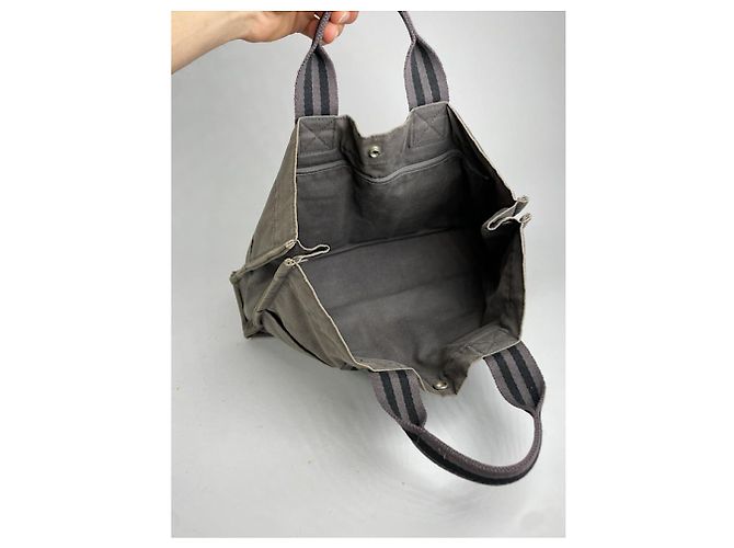 Borsa a mano in cotone grigio di Hermès - vista 3