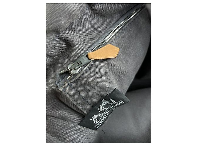 Borsa a mano in cotone grigio di Hermès - vista 4