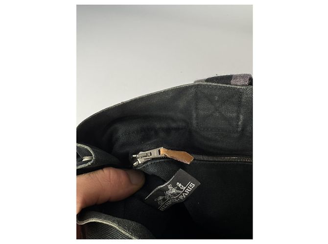 Borsa a mano in cotone nero Hermès - vista 5