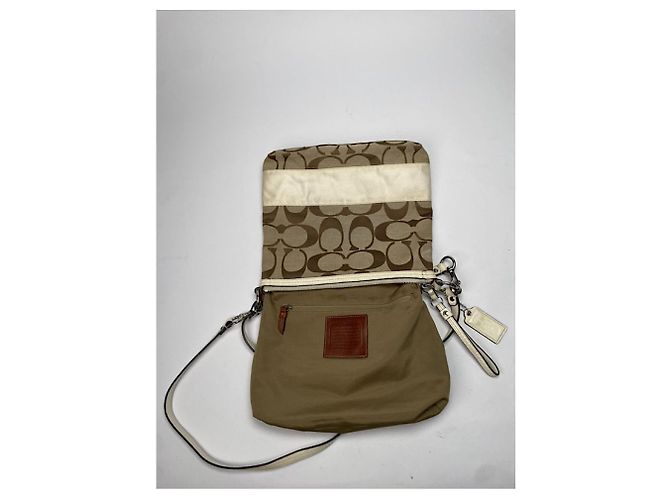 Borsa a mano in cotone beige Sufflette Signature di Coach - vista 3