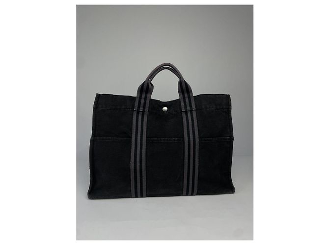 Borsa a mano in cotone nero Hermès - vista 3