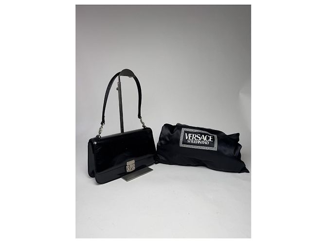 Borsa a mano in pelle verniciata nera Versace Nero - vista 2