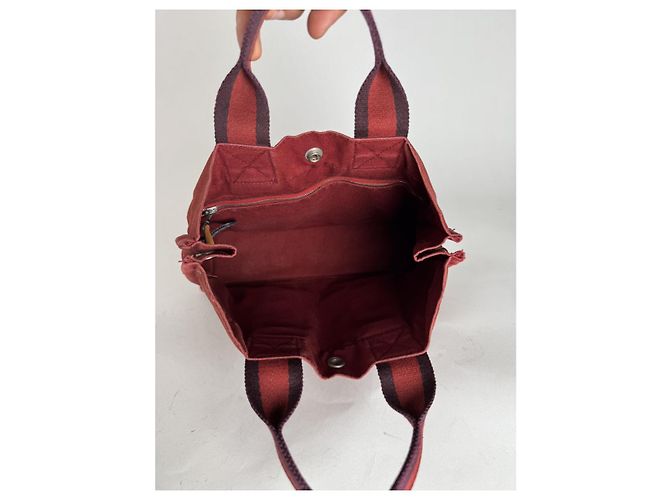 Borsa a mano in cotone rosso Hermès - vista 2