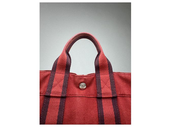 Borsa a mano in cotone rosso Hermès - vista 3