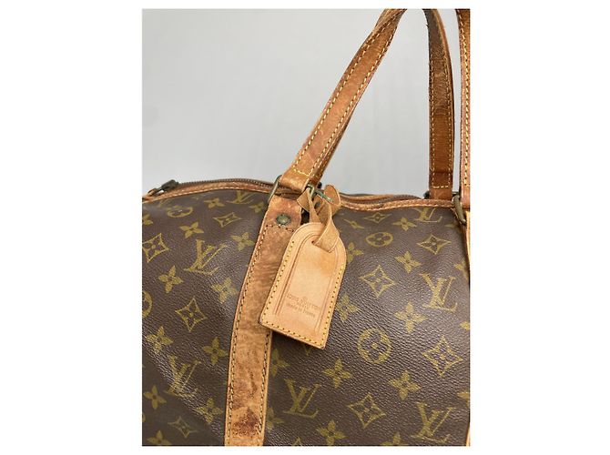 Borsa da viaggio in pelle marrone Keepall Louis Vuitton - vista 5