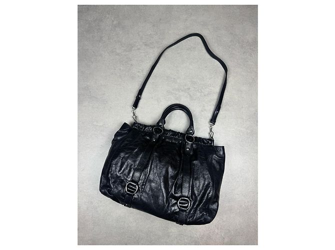 Borsa a Spalla Miu Miu Vitello LUX Nero - vista 2
