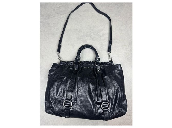 Borsa a Spalla Miu Miu Vitello LUX Nero - vista 3