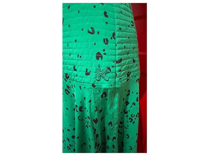 Gonna Kenzo in seta nera e verde Nero - vista 5