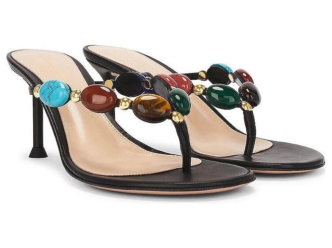 Mules Shanti Thong Gianvito Rossi Pelliccia Nera 38 Nero - vista 2