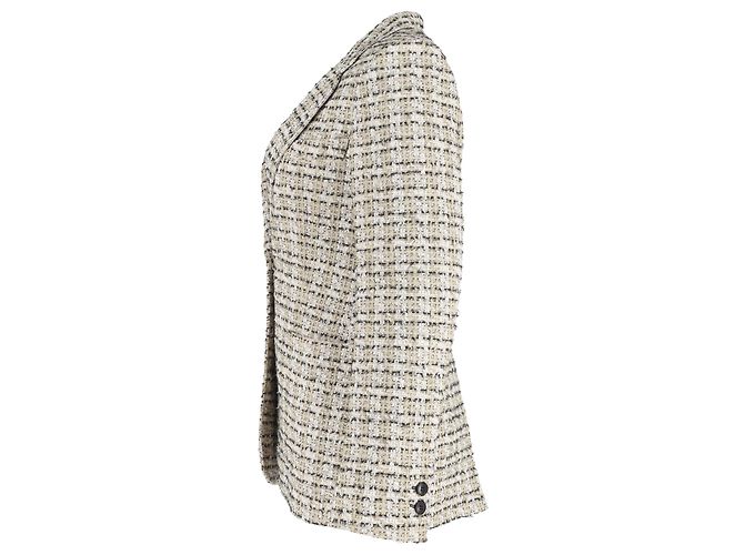 Blazer de un solo botón en tweed de algodón beige de Victoria Beckham - vista 2