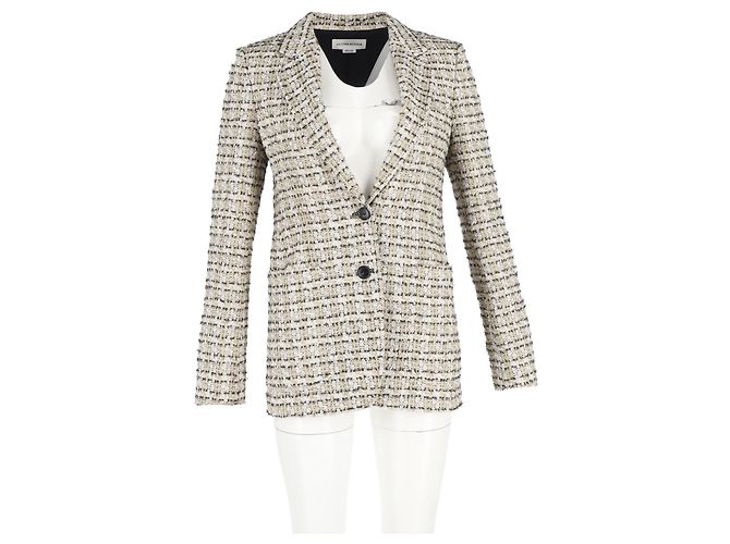 Blazer de un solo botón en tweed de algodón beige de Victoria Beckham - vista 4