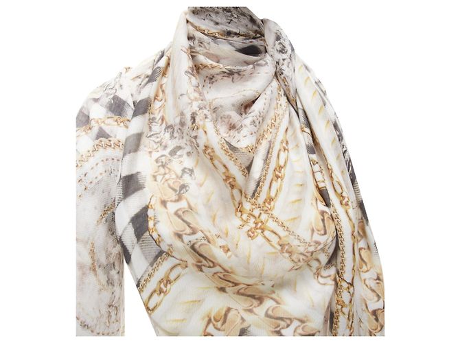 Bufanda Balmain de modal y cachemira con estampado trompe l'oeil de cadena. - vista 2