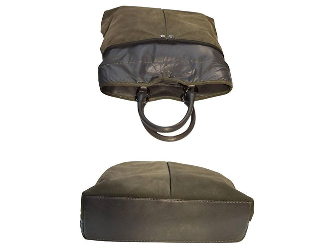 Borsa tote Moncler in pelle e suede grigia Grigio antracite - vista 3