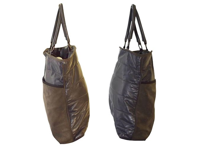 Borsa tote Moncler in pelle e suede grigia Grigio antracite - vista 5