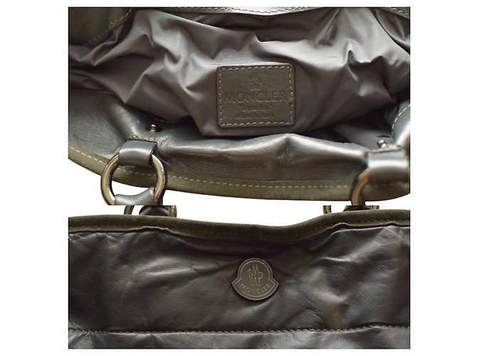 Borsa tote Moncler in pelle e suede grigia Grigio antracite - vista 6