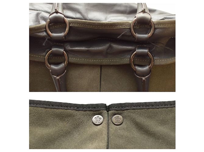 Borsa tote Moncler in pelle e suede grigia Grigio antracite - vista 7