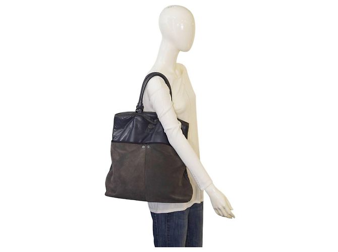 Borsa tote Moncler in pelle e suede grigia Grigio antracite - vista 9