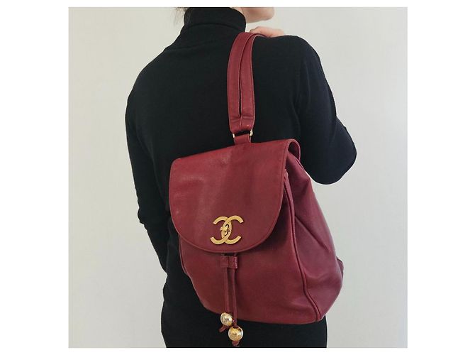 Mochila Chanel de piel burdeos - vista 10