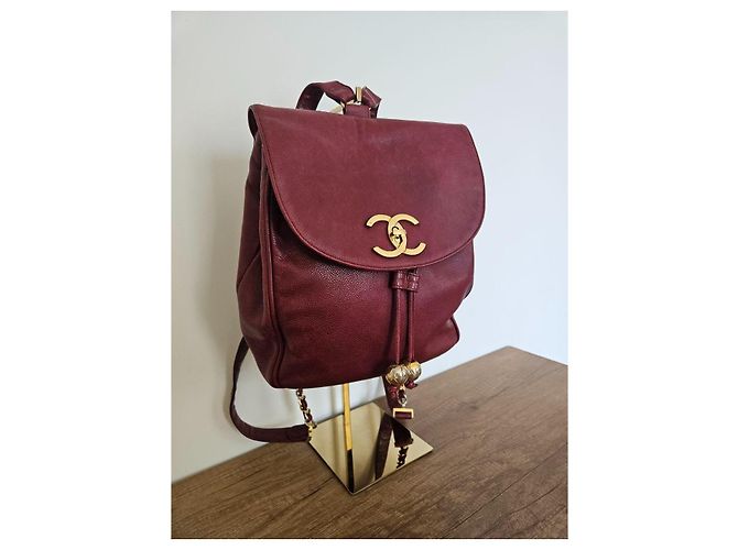 Mochila Chanel de piel burdeos - vista 5