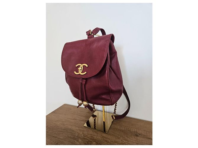 Mochila Chanel de piel burdeos - vista 6