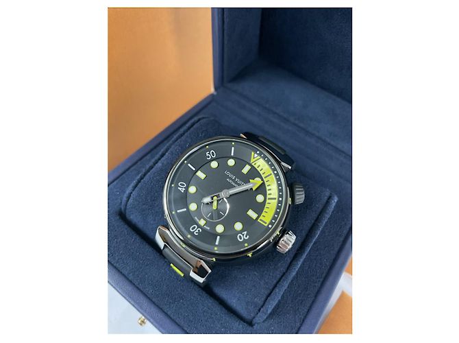 Louis Vuitton Tambour Uhr aus schwarzem Stahl - Ansicht 4