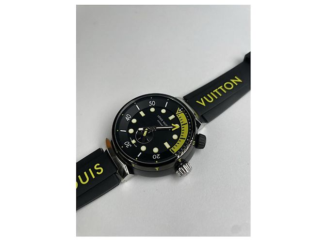 Louis Vuitton Tambour Uhr aus schwarzem Stahl - Ansicht 5