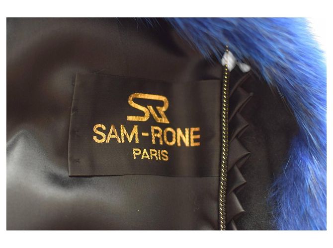 Autre Marque Veste manteau sans col en fourrure bleu électrique Sam Rone Paris taille M - vue 4