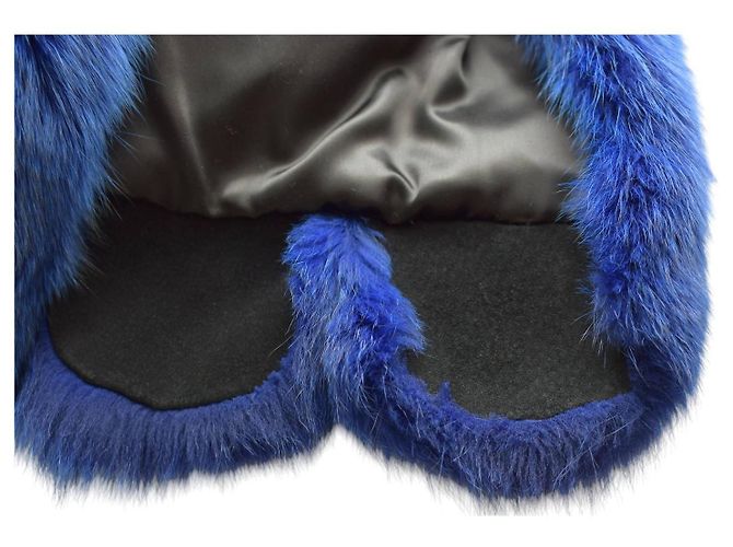 Autre Marque Veste manteau sans col en fourrure bleu électrique Sam Rone Paris taille M - vue 5