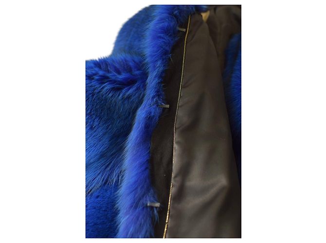 Autre Marque Veste manteau sans col en fourrure bleu électrique Sam Rone Paris taille M - vue 6